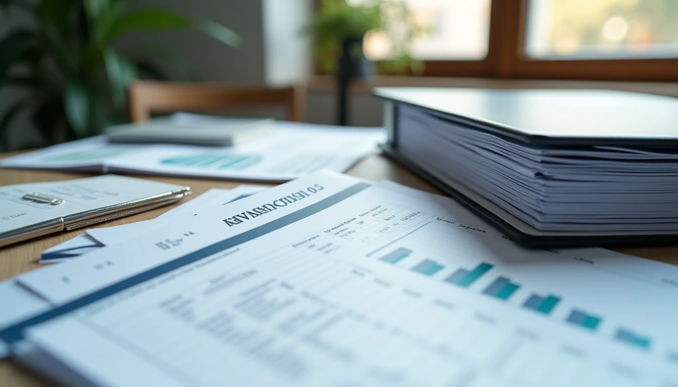 Tax documents financial statements accounting reports organized office detailed folders and binders