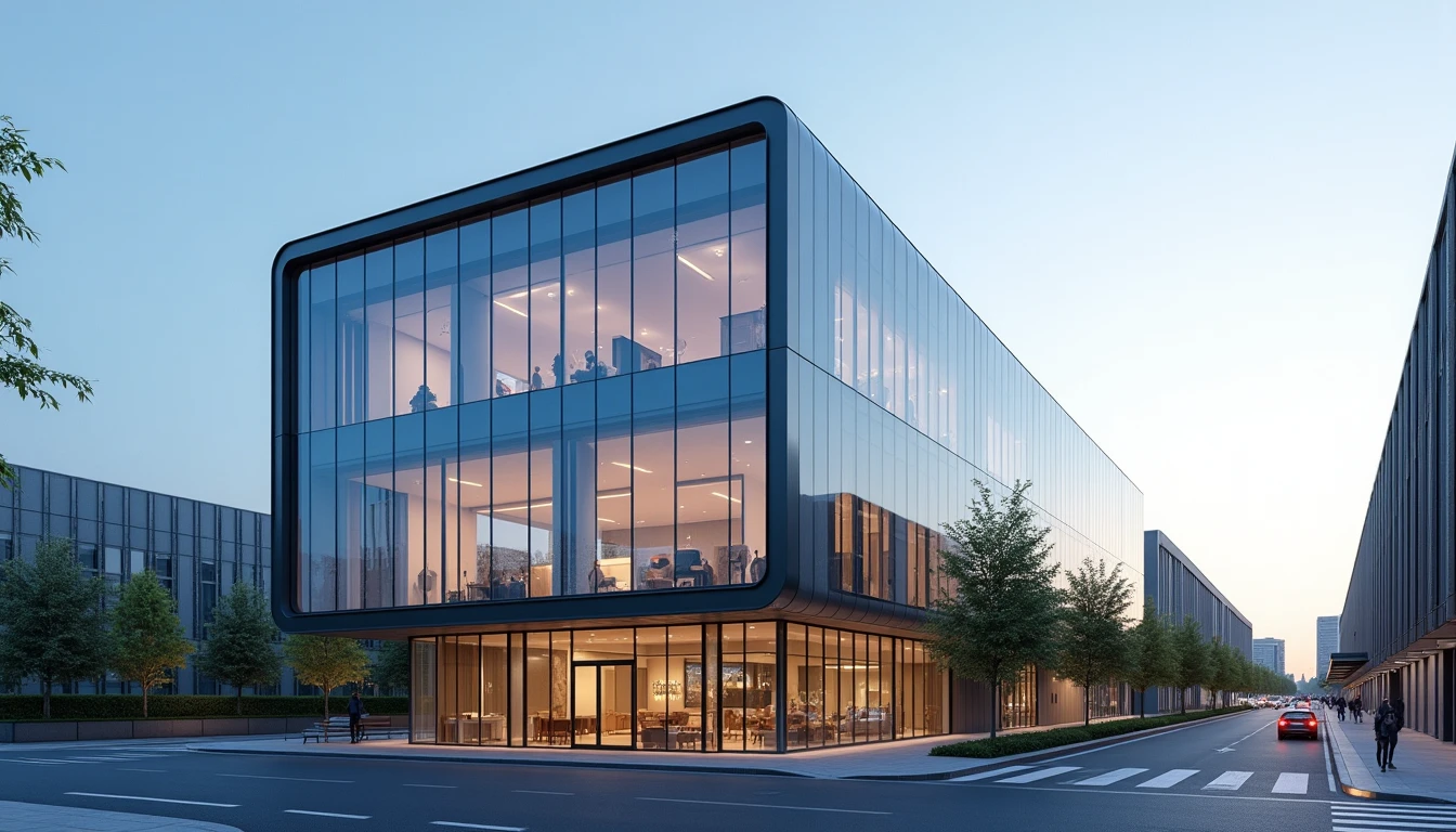 Frankfurt office building modern business center corporate architecture detailed glass facade