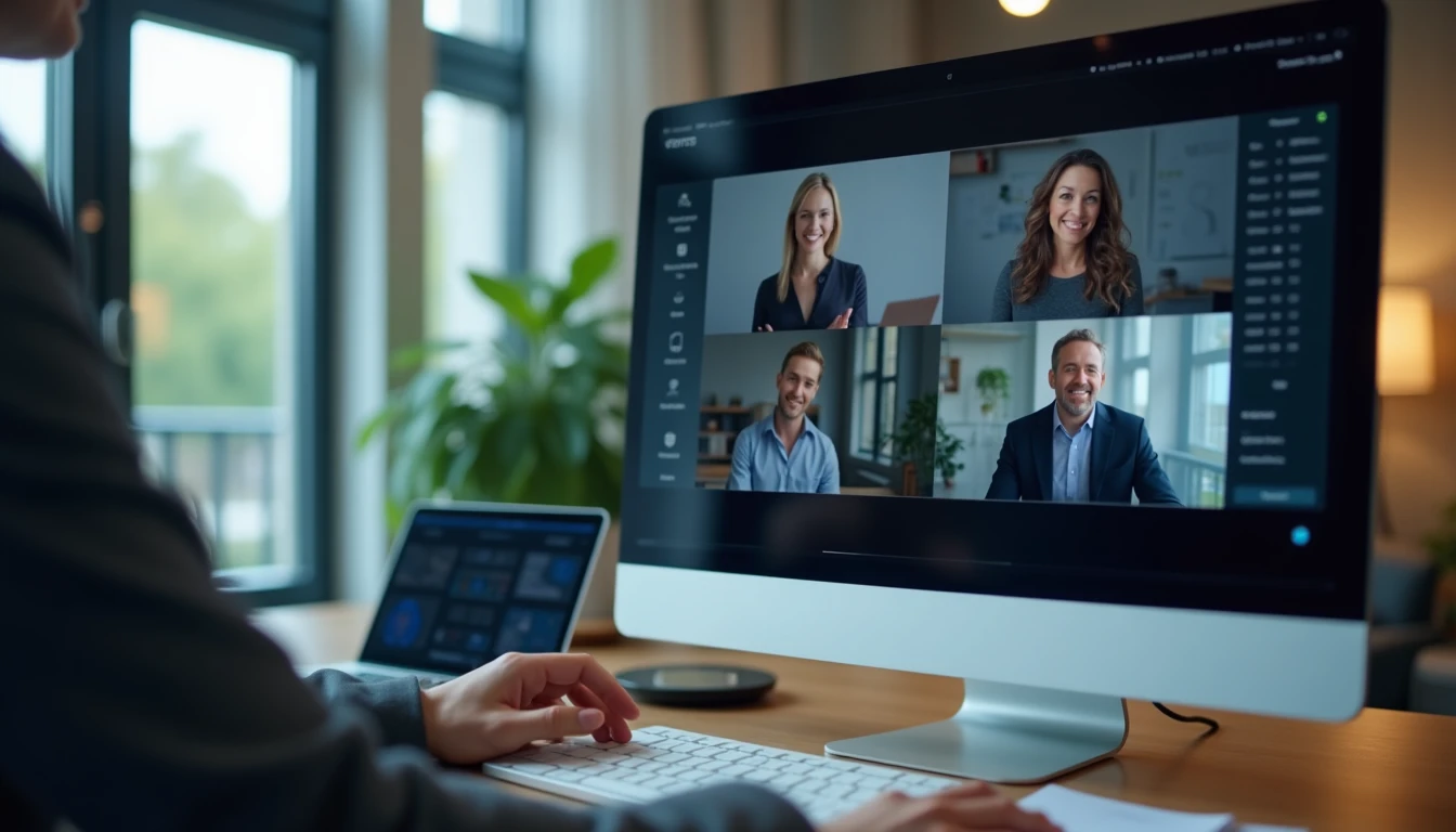 Online webinar business training seminar digital learning professional detailed view of screen